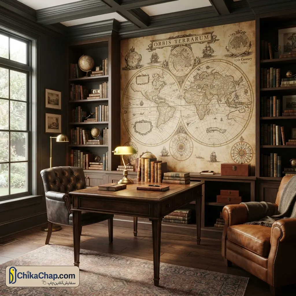 کاغذ دیواری قدیمی و طرح نقشه جهان وینتیج با کیفیت چاپ عالی - چیکاچاپ